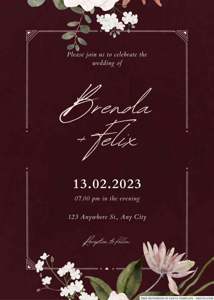 18+ Burgundy Terracotta Flower Bouquet Canva Wedding Invitation ...