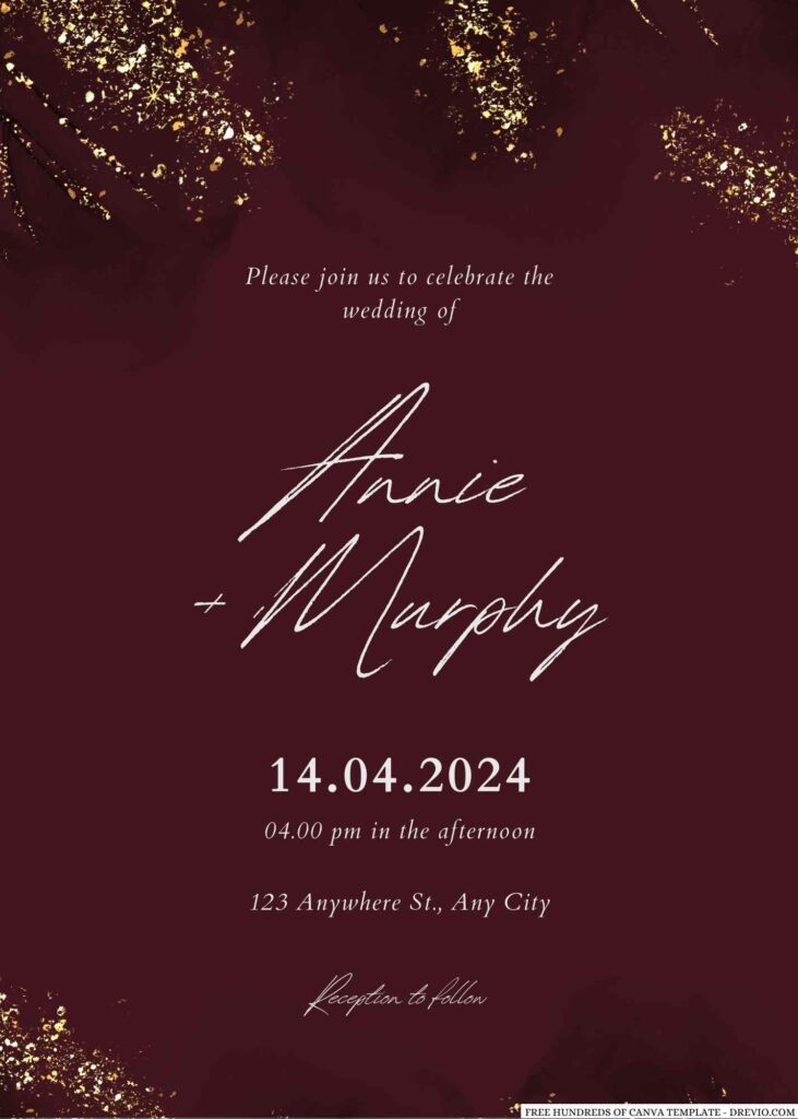 Burgundy Ink Black Gold Canva Wedding Invitation Templates