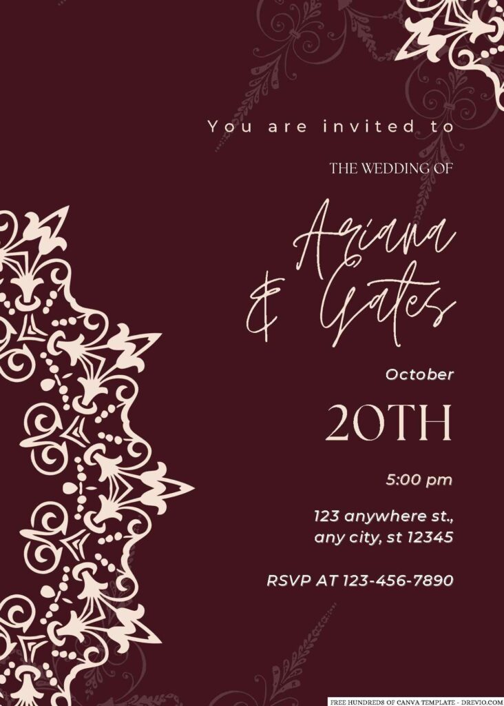 Free Editable Burgundy Random Circle Art Wedding Invitation