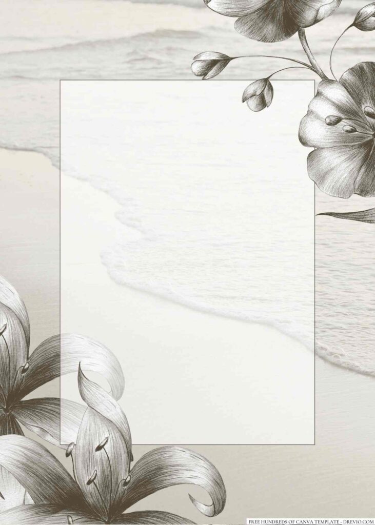 Invitation Template of 16+ Beach Hand Drawn Elegant Flower Canva Wedding Invitation Templates 7