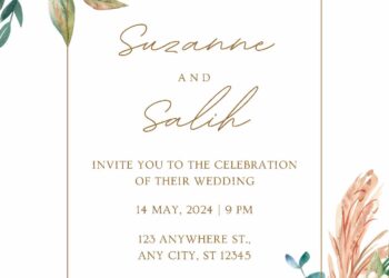 Garden Floral Brown Watercolor Canva Wedding Invitation Templates