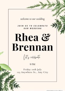 22+ Bouquet Leaves Green Canva Wedding Invitation Templates | Download ...