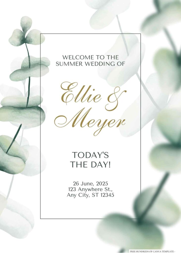 Free Editable Watercolor Eucalyptus Blurry Wedding Invitation