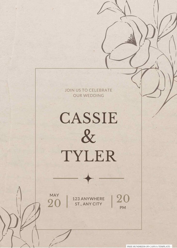 Vintage Minimalist Hand Drawn Floral Canva Wedding Invitation Templates