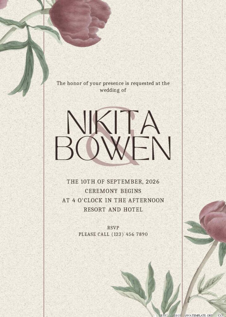 Free Editable Vintage Pastel Pink Floral Wedding Invitation