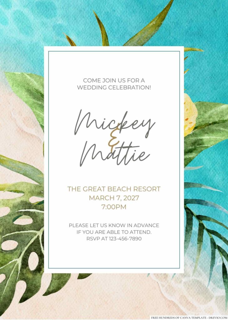 Tropical Floral Composition Canva Wedding Invitation Templates
