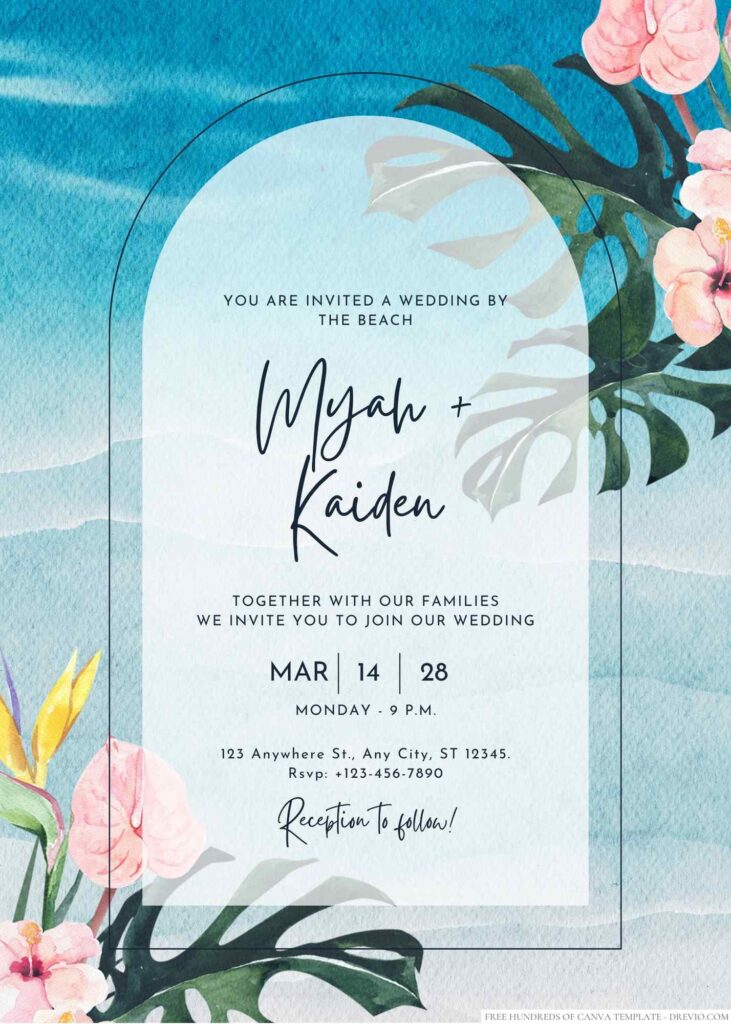 Free Editable Tropical Summer Flower Wedding Invitation