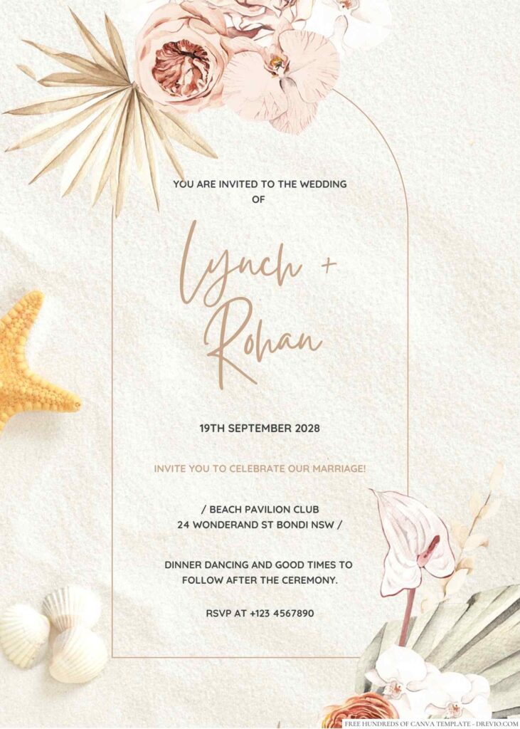 Free Editable Boho Floral Pink Tropical Wedding Invitation