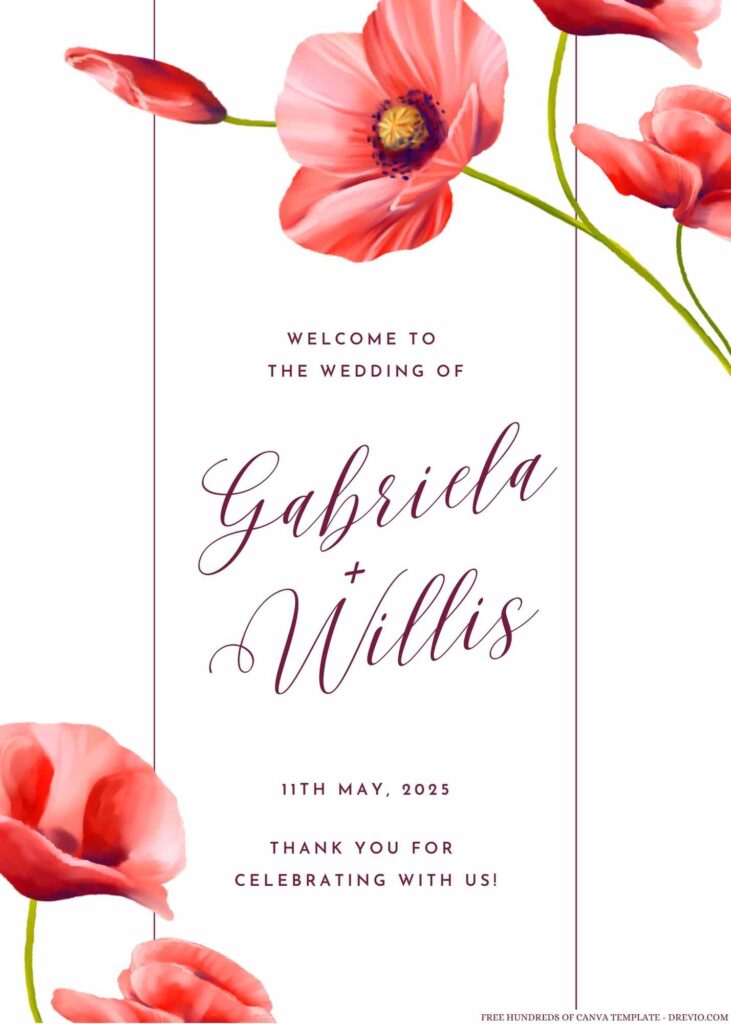 Watercolor Red Poppy Canva Wedding Invitation Templates