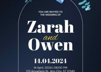 Free Editable Navy Watercolor Blue Rose Wedding Invitation