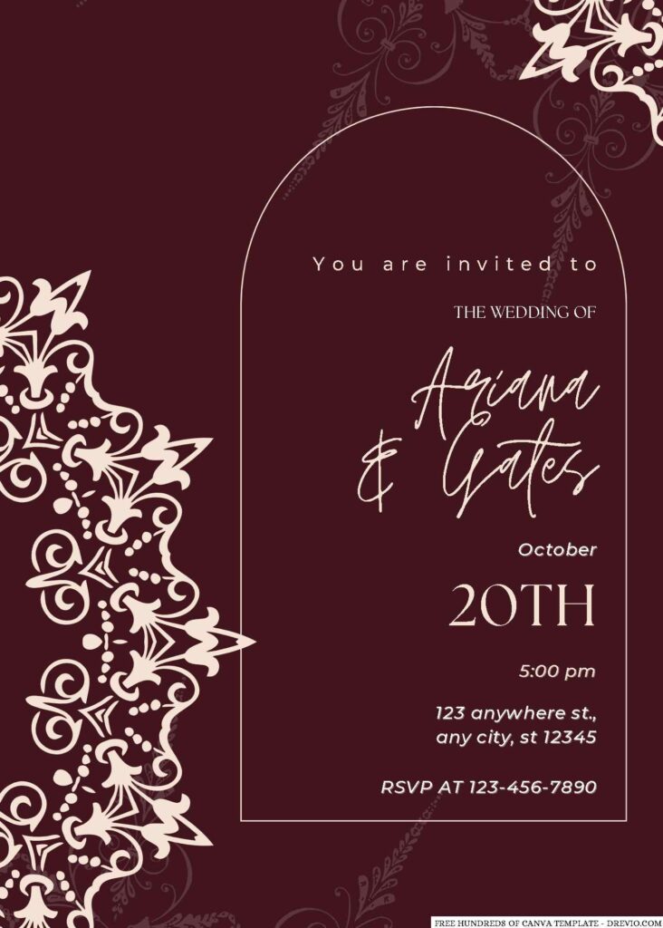 Free Editable Burgundy Random Circle Art Wedding Invitation