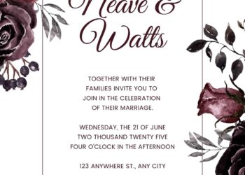 Free Editable Burgundy Goth Style Floral Wedding Invitation