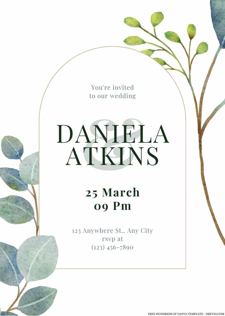 Free Editable Bouquet Eucalyptus Green Leaves Wedding Invitation