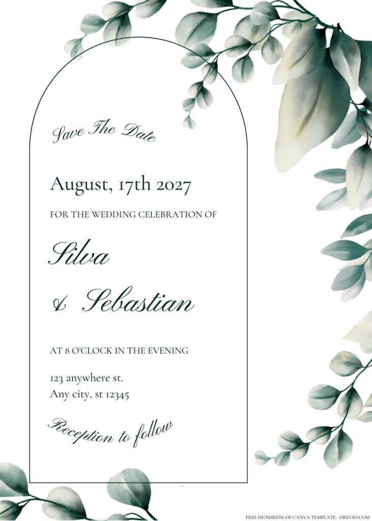 Free Editable Dark Green Eucalyptus Watercolor Wedding Invitation