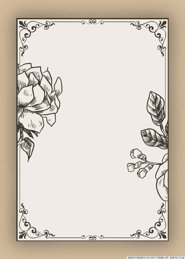 Invitation Template of 16+ Line Floral Border Frame Vintage Canva Wedding Invitation Templates 8