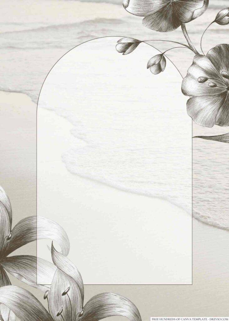 Invitation Template of 16+ Beach Hand Drawn Elegant Flower Canva Wedding Invitation Templates 8