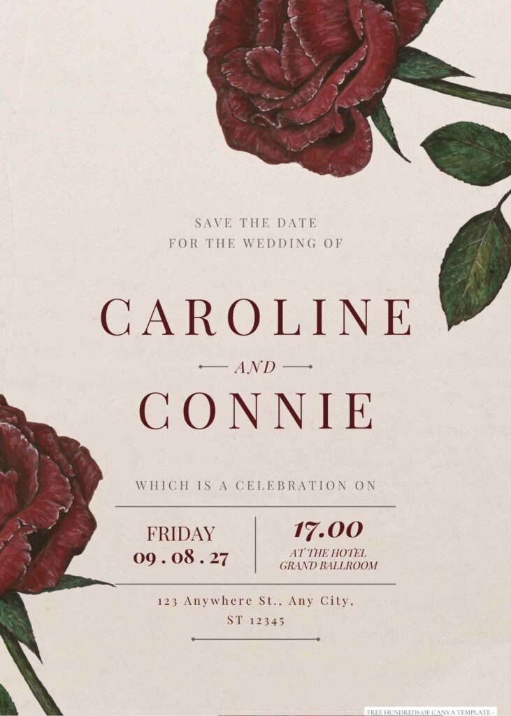 Vintage Red Roses Floral Canva Wedding Invitation Templates