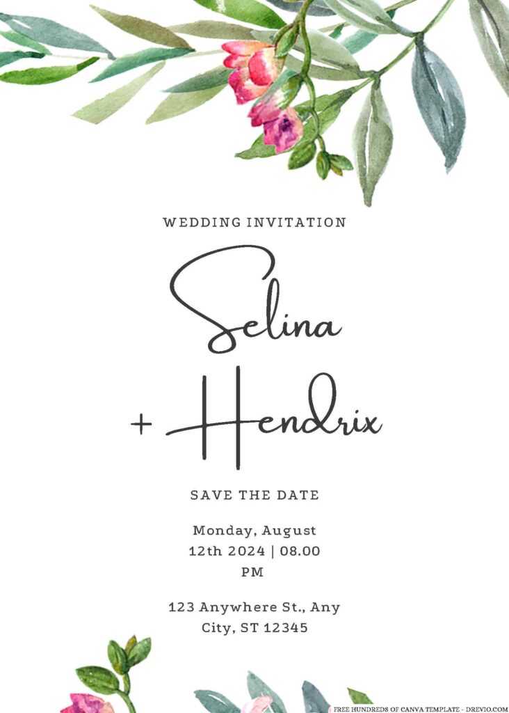 Free Editable Watercolor Spring Flower Wedding Invitation