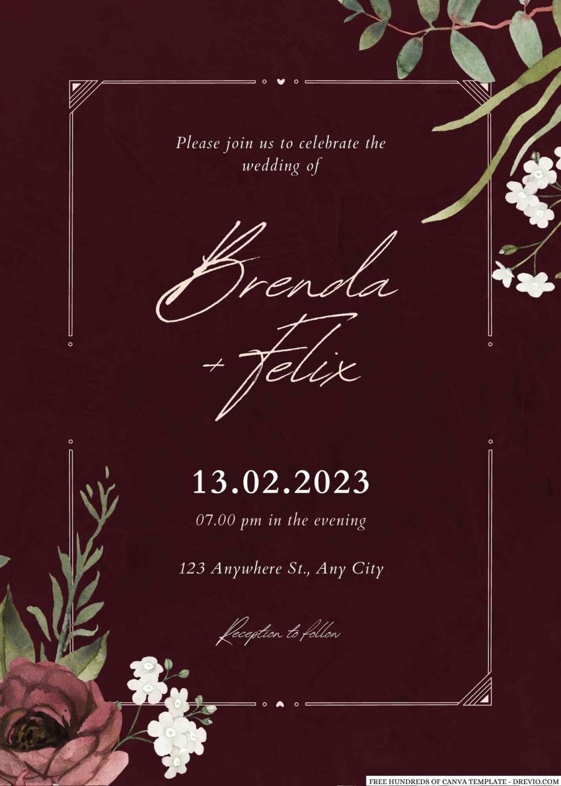 Free Editable Burgundy Terracotta Flower Bouquet Wedding Invitation