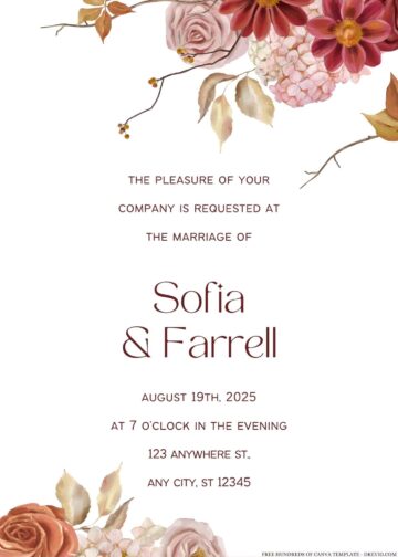 18+ Watercolor Fall Bouquet Canva Wedding Invitation Templates ...