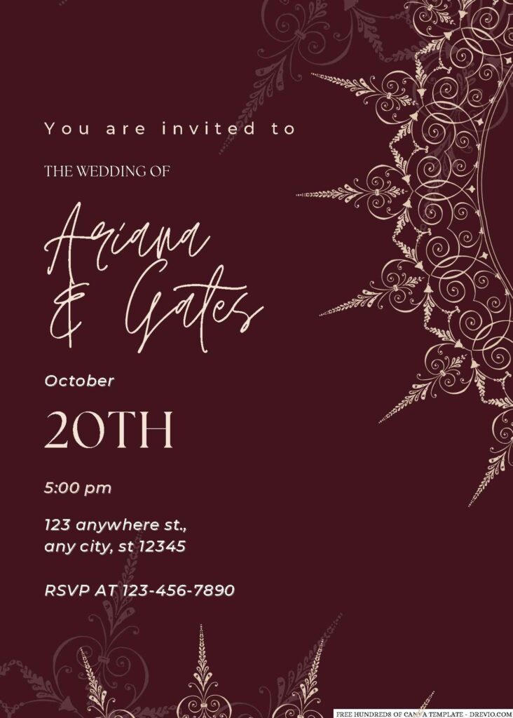 Free Editable Burgundy Random Circle Art Wedding Invitation