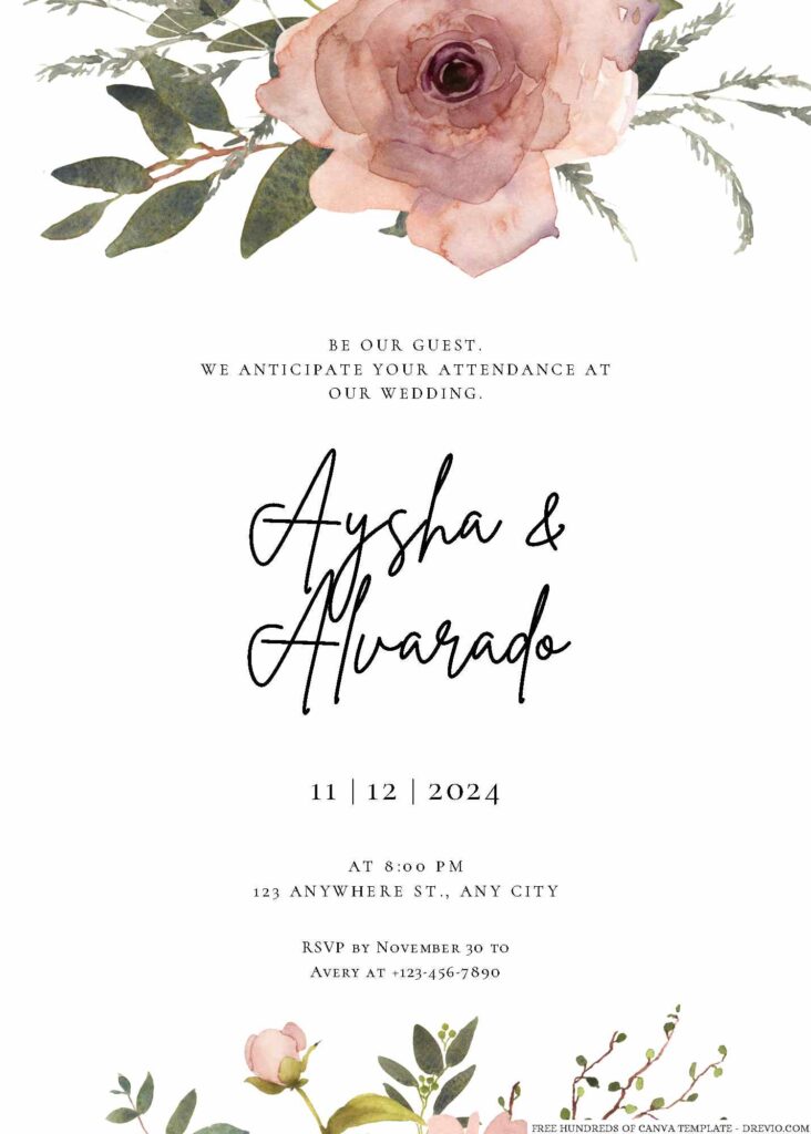 Free Editable Watercolor Terracotta Floral Wedding Invitation 