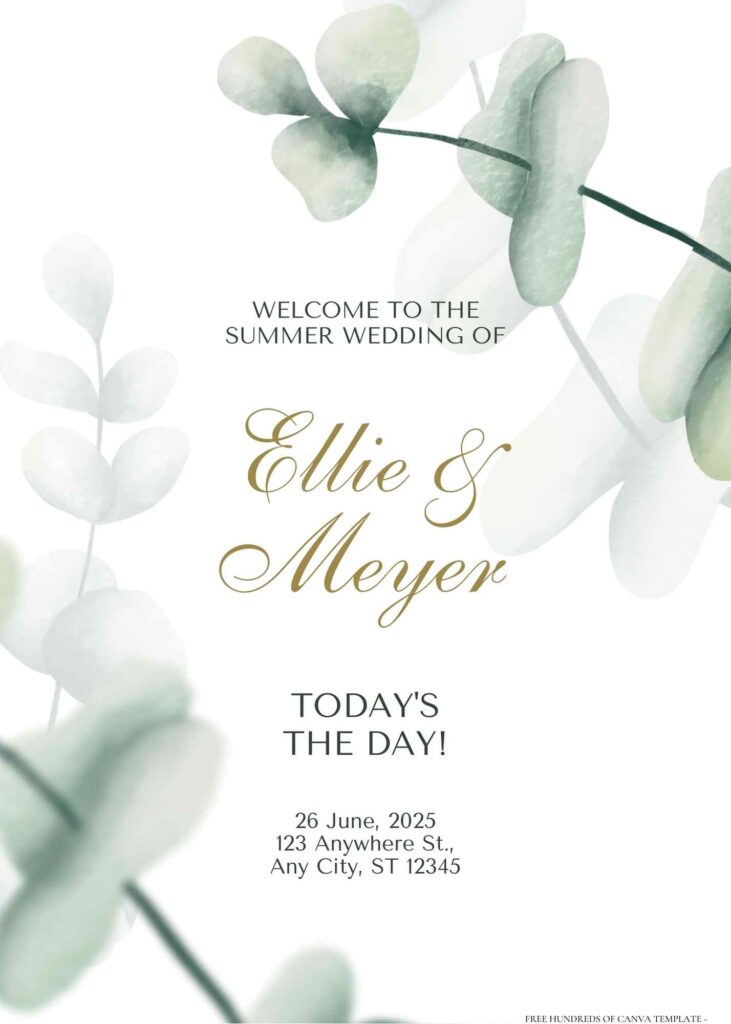 Free Editable Watercolor Eucalyptus Blurry Wedding Invitation