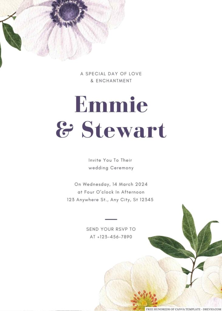 Free Editable Watercolor Floral Purple Pink Wedding Invitation