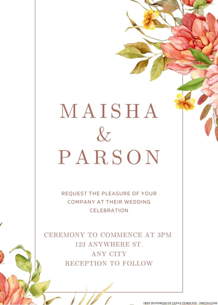 Free Editable Fall Watercolor Bouquet Wedding Invitation