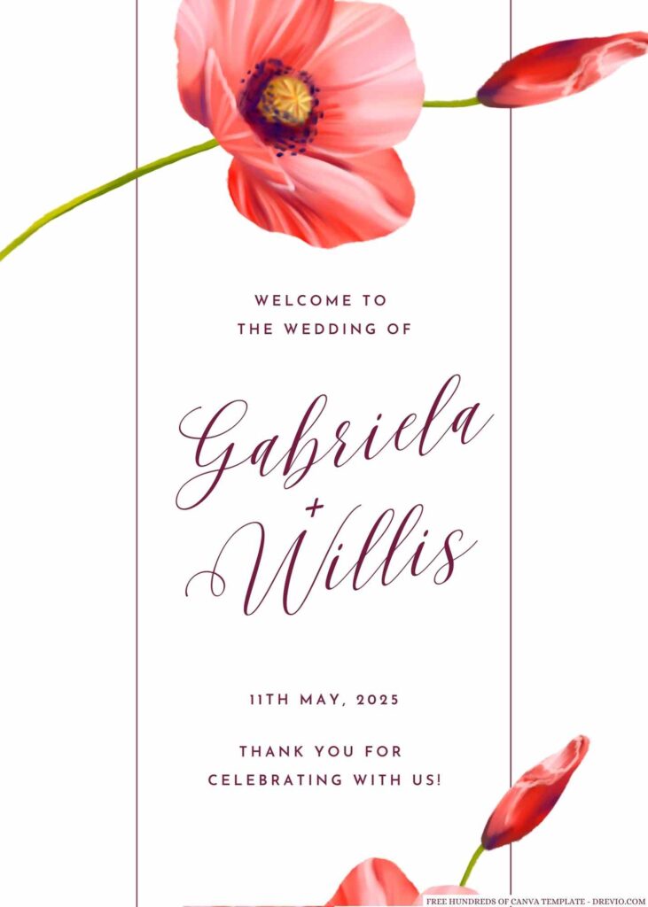 Watercolor Red Poppy Canva Wedding Invitation Templates