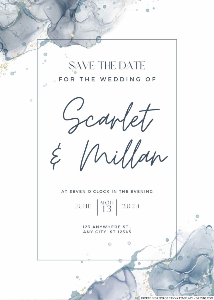 Free Editable Navy Blue Gold Wedding Invitation