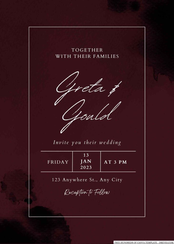 Free Editable Burgundy Black Watercolor Floral Wedding Invitation