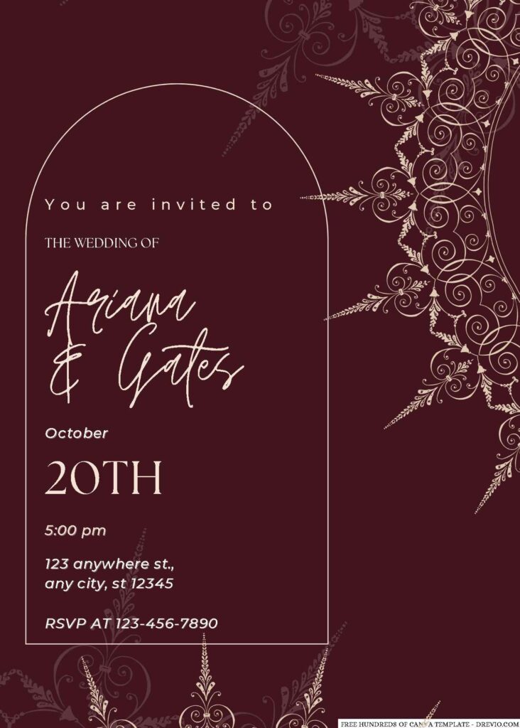 Free Editable Burgundy Random Circle Art Wedding Invitation