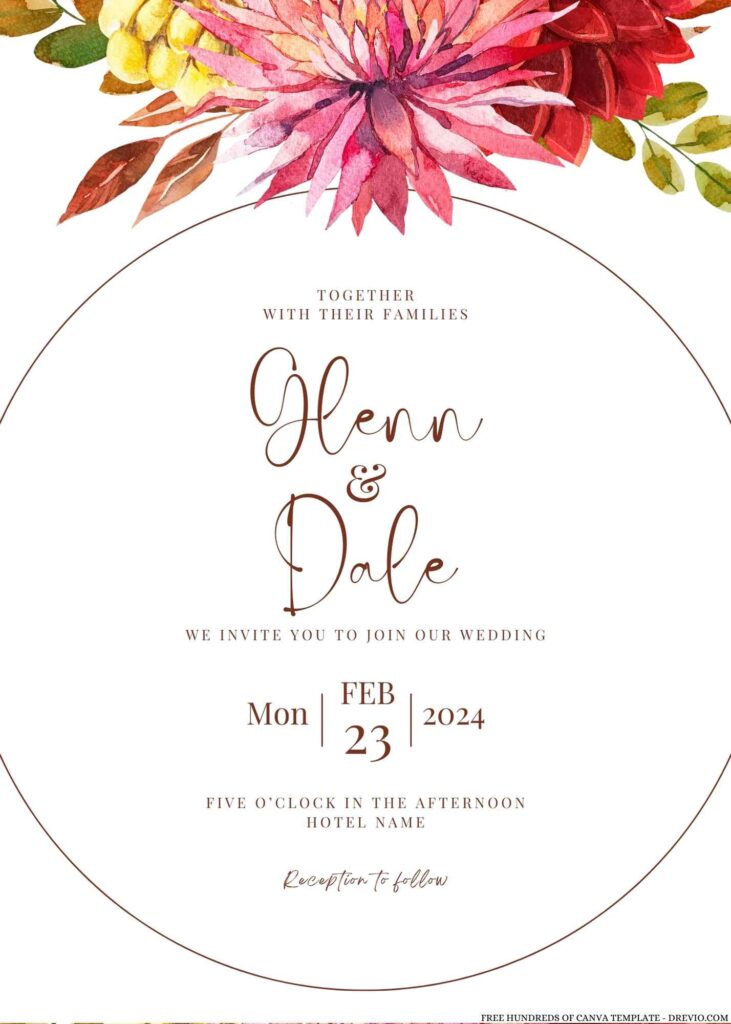 Watercolor Autumn Floral Canva Wedding Invitation Templates