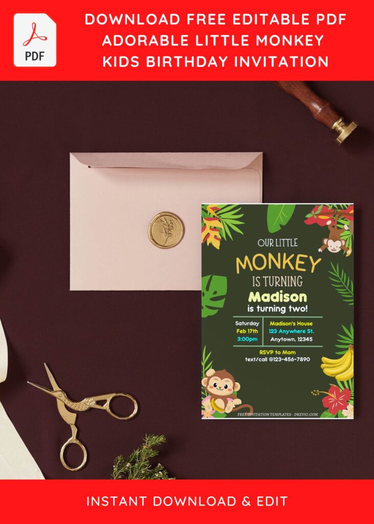 Invitation Template of (Free Editable PDF) Adorable Little Monkey Birthday Invitation Templates 9