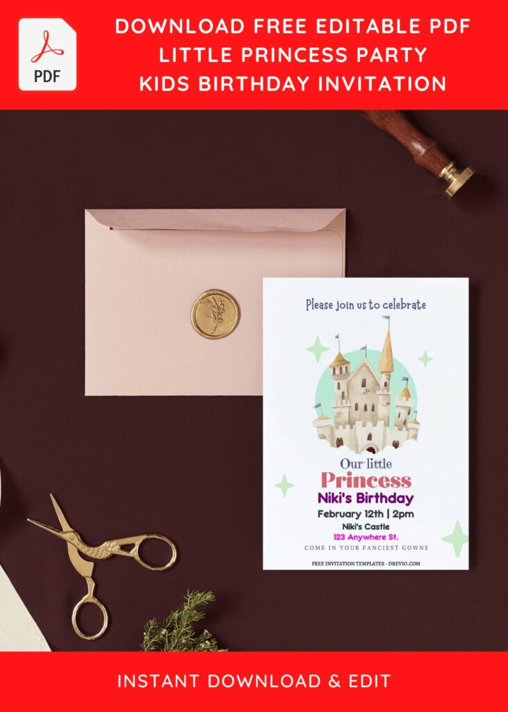 Invitation Template of (Free Editable PDF) Whimsical Princess Castle Birthday Invitation Templates 6