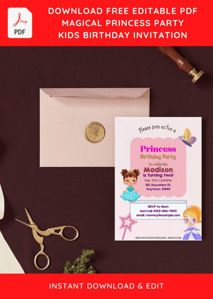 Invitation Template of (Free Editable PDF) Magical Princess Girl Birthday Invitation Templates 1