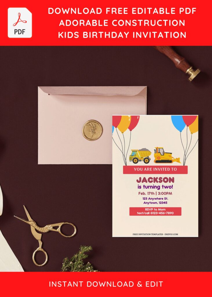 Invitation Template of (Free Editable PDF) Adorable Construction Birthday Invitation Templates 9