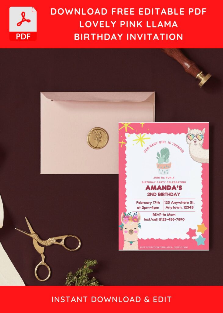 Invitation Template of (Free Editable PDF) Baby Llama Birthday Invitation Templates 9