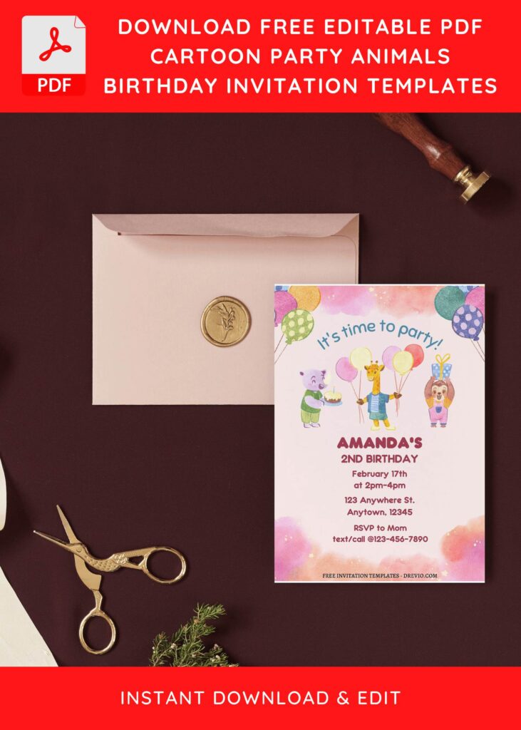 Invitation Template of (Free Editable PDF) Party Animals Kids Birthday Invitation Templates 9