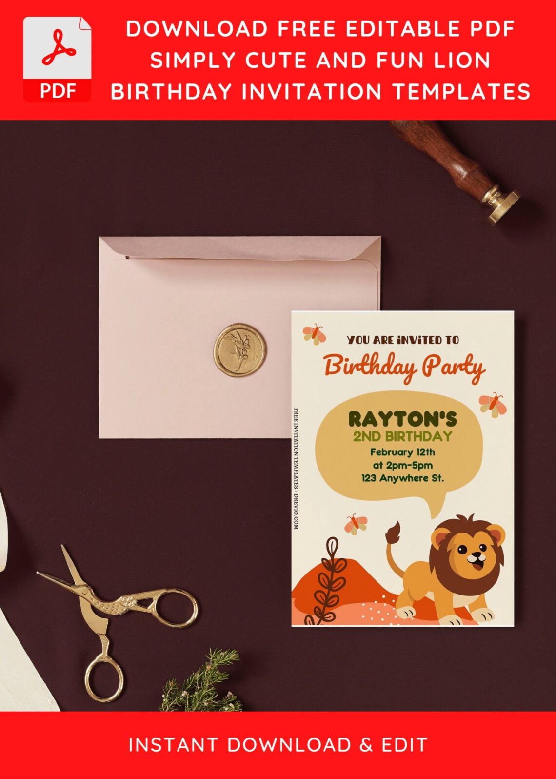 (Free Editable PDF) Roaring Lion Birthday Invitation Templates I