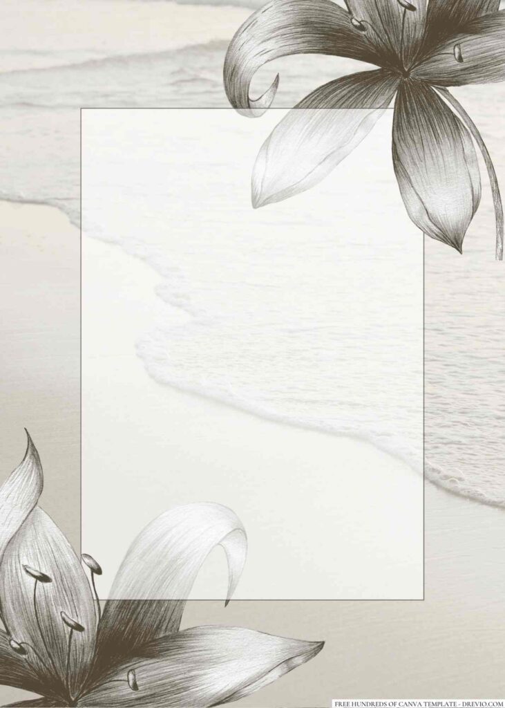 Invitation Template of 16+ Beach Hand Drawn Elegant Flower Canva Wedding Invitation Templates 1