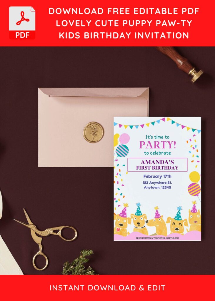 Invitation Template of (Free Editable PDF) Flashy Puppy PAWTY Birthday Invitation Templates 5