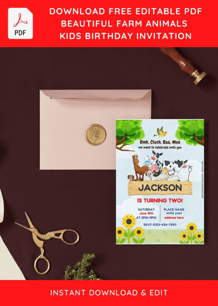 Invitation Template of (Free Editable PDF) Beautiful Farm Animals Birthday Invitation Templates 2