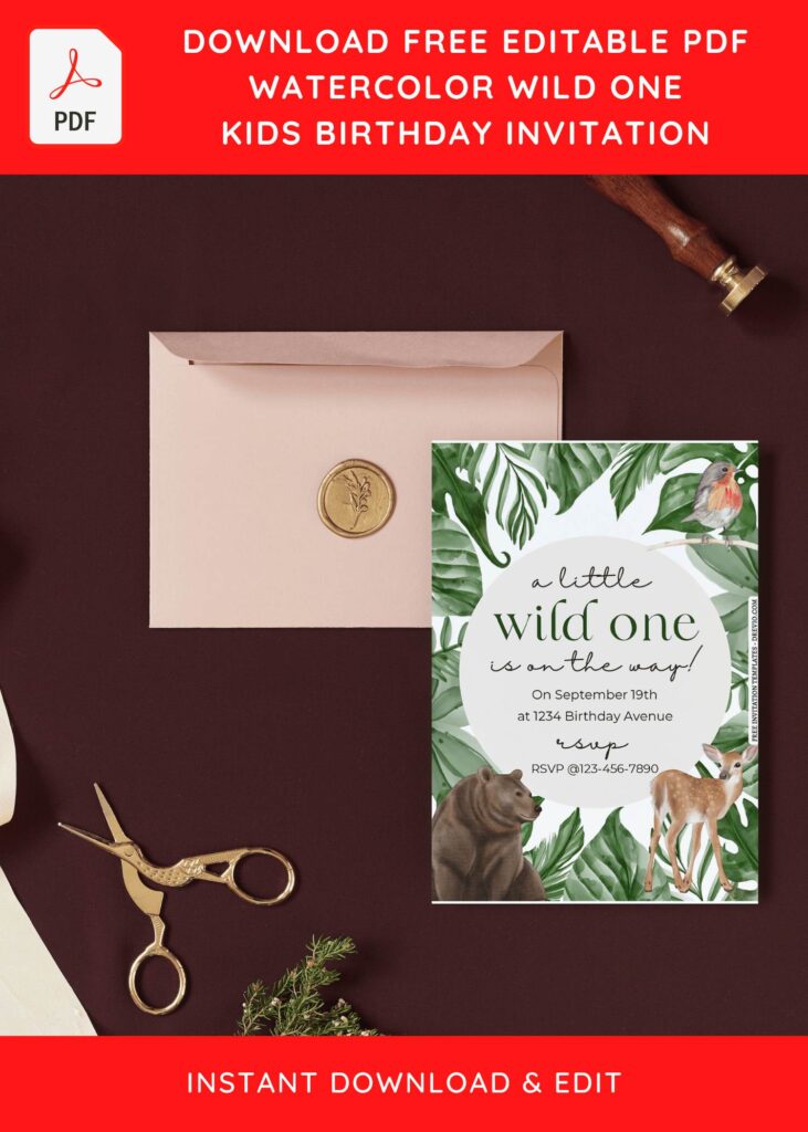 Invitation Template of (Free Editable PDF) Watercolor Wild One Birthday Invitation Templates 2