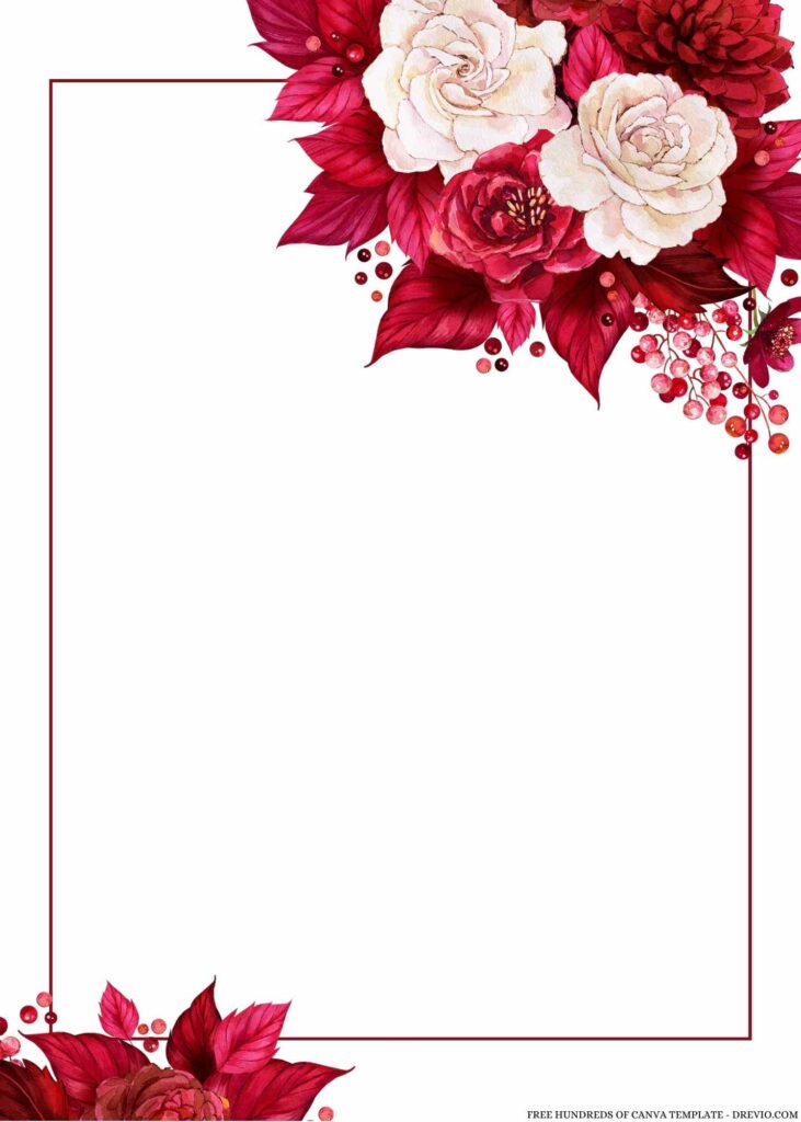 Invitation Template of 22+ Watercolor Red White Flower Bouquet Canva Wedding Invitation Templates 10