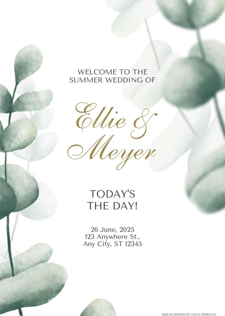 Free Editable Watercolor Eucalyptus Blurry Wedding Invitation