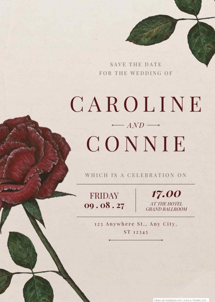 Vintage Red Roses Floral Canva Wedding Invitation Templates