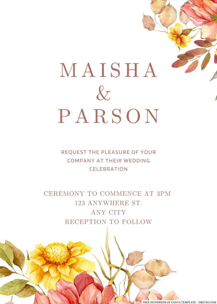 Free Editable Fall Watercolor Bouquet Wedding Invitation