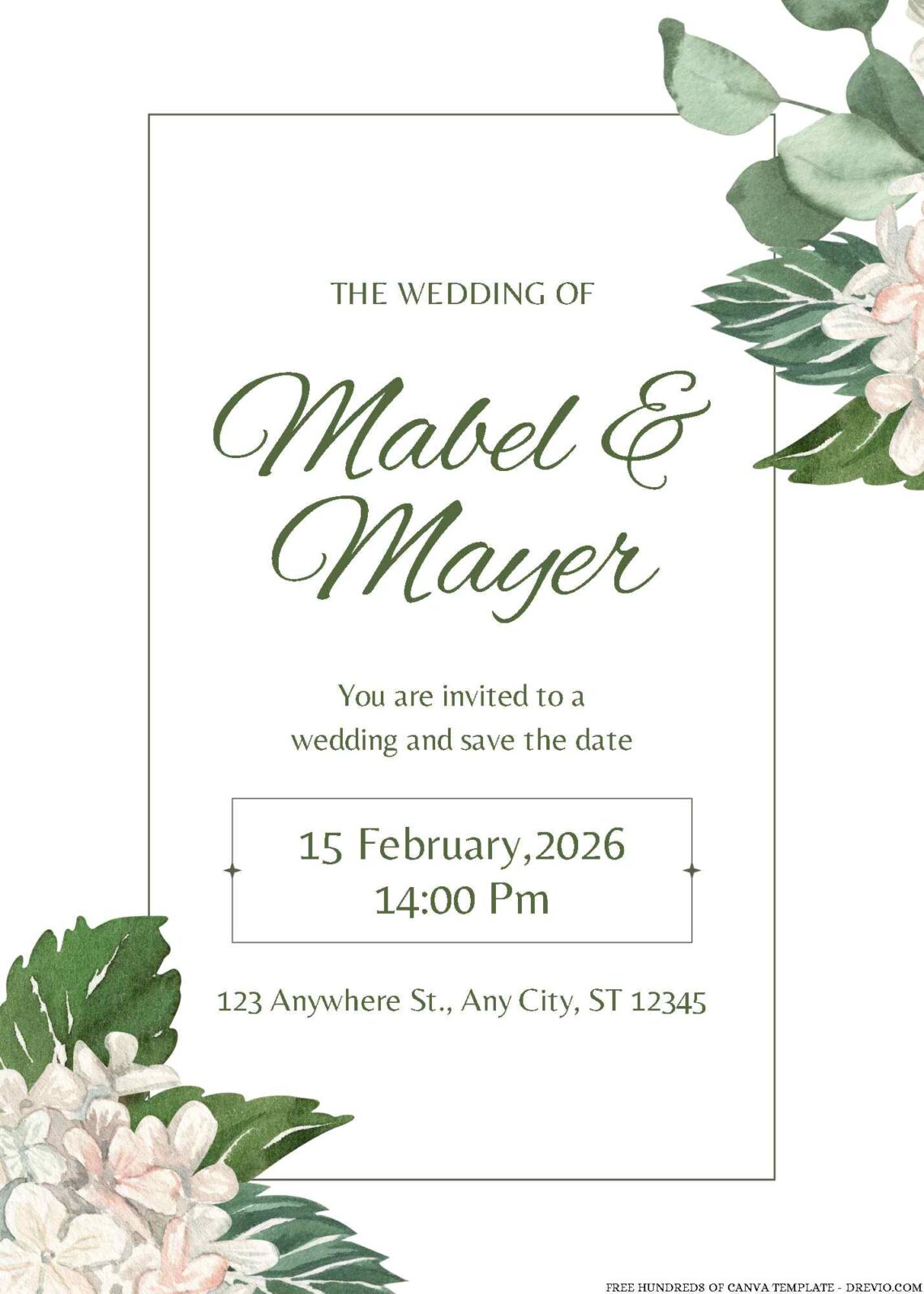 16+ Watercolor Bouquet Hydrangea Canva Wedding Invitation Templates ...
